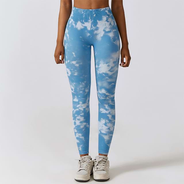 Himmelblaue, nahtlose Yoga-Leggings mit hoher Taille