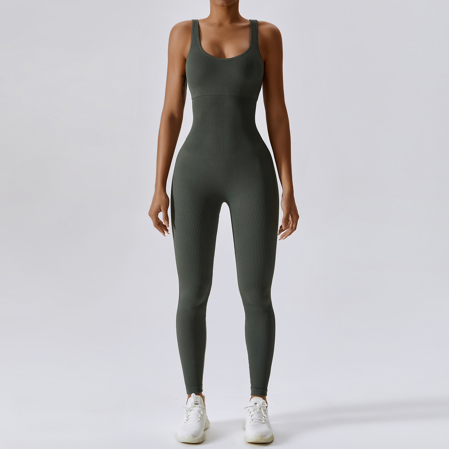Nahtlose, gerippte Yoga-Jumpsuit-Leggings