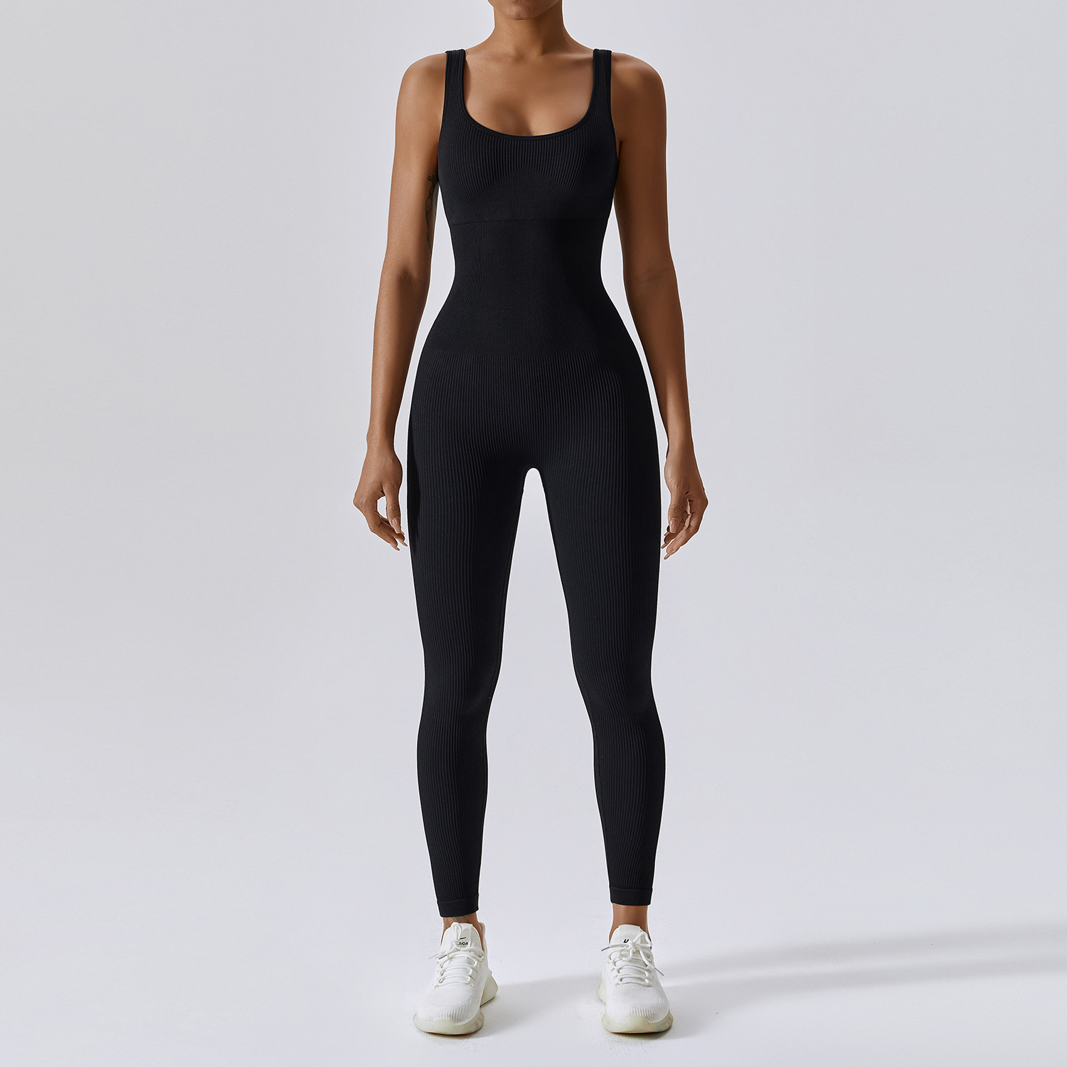 Nahtlose, gerippte Yoga-Jumpsuit-Leggings